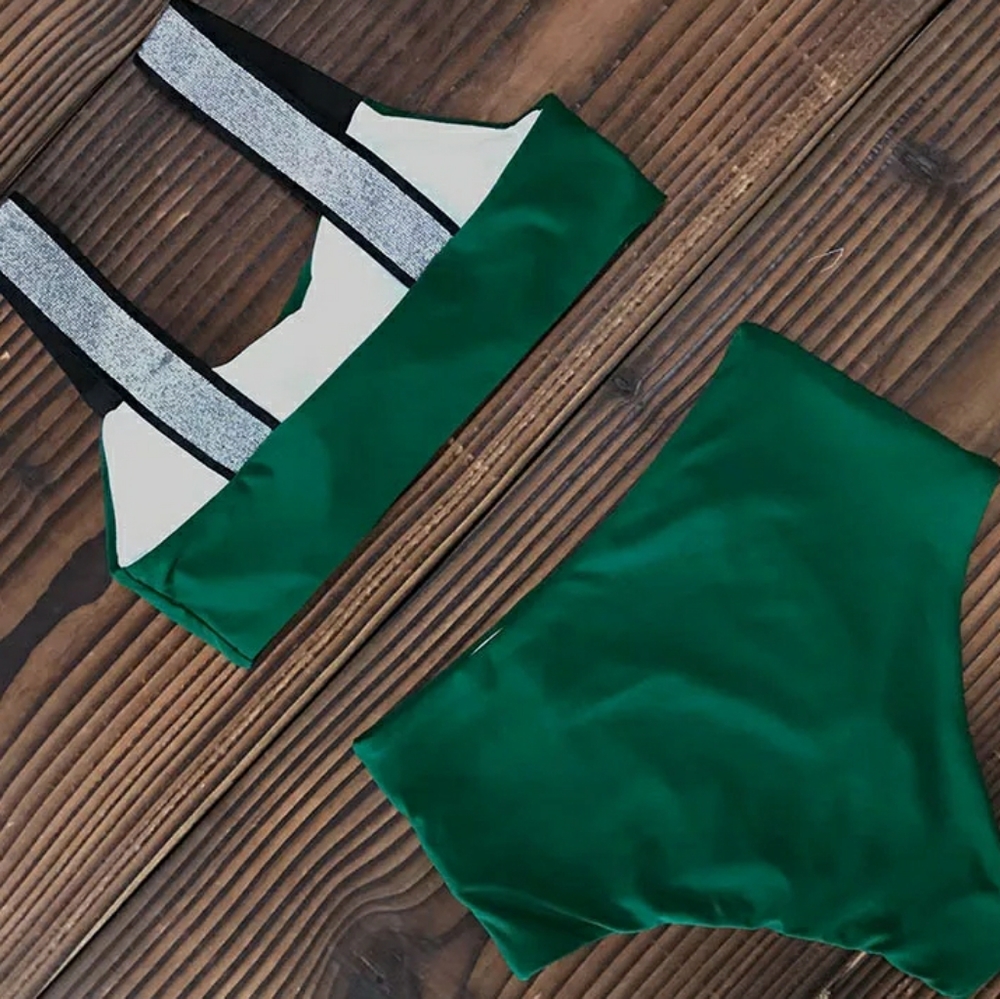 Metallic Straps Bikini Set with Highwaist Bottoms - Picture 3 of 8